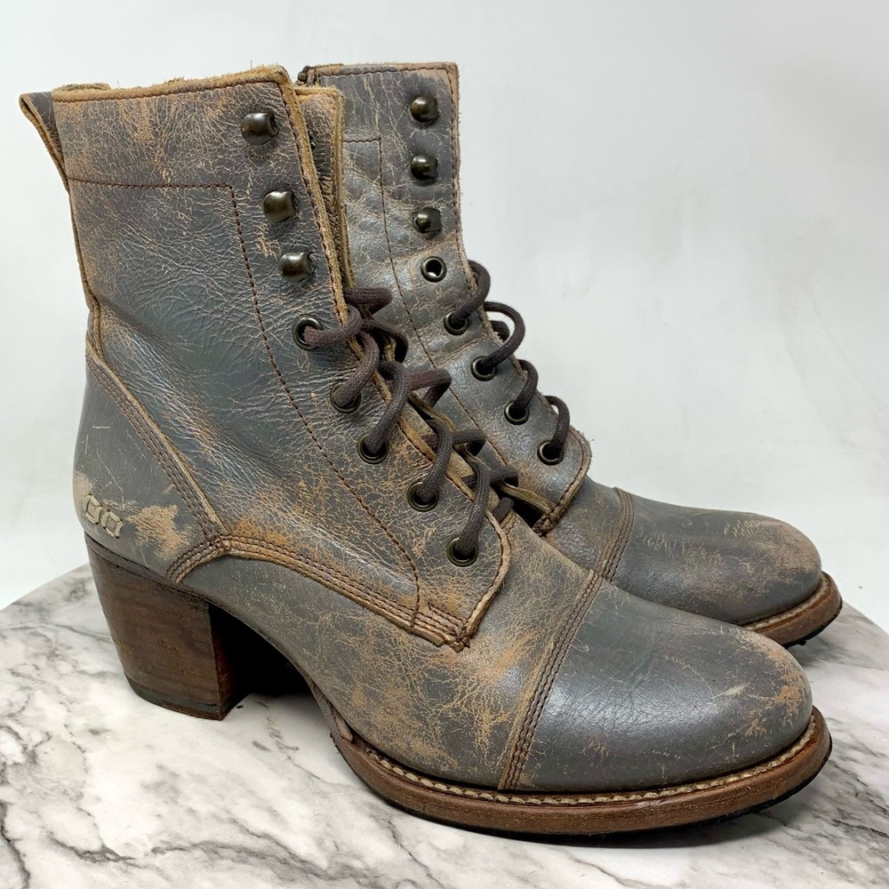 Bed Stu Judgement Distressed Gray Leather Lace Up Boots 9.5 Boho Moto Rugged - Picture 1 of 16
